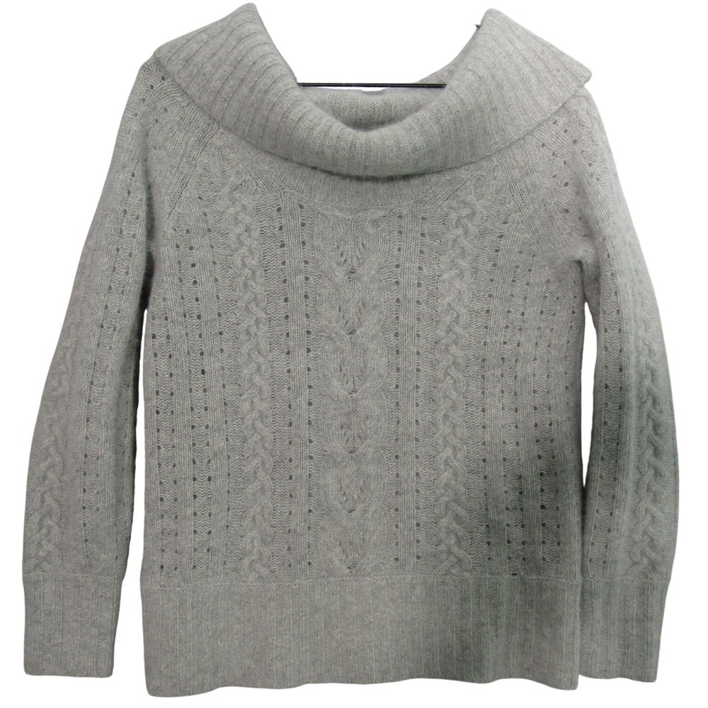 Banana Republic Sweater Womens S Gray Angora Lambswool Cowl Neck Cable Knit